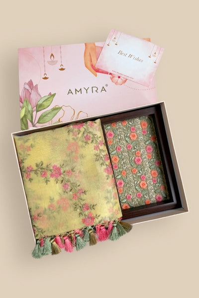 Diwali Hamper - Aroha Yellow Dupatta & Home Box