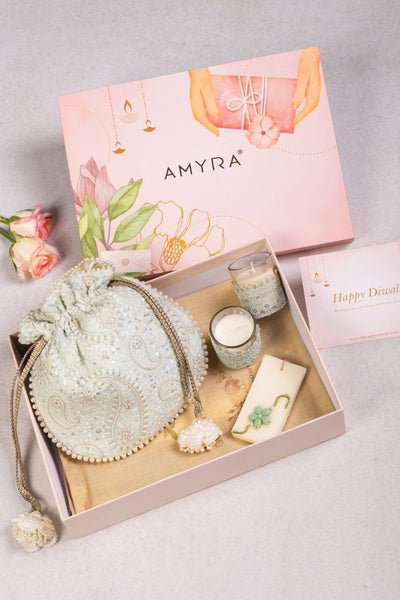 Gift Hamper - Rhea Mint Potli - Fragrance and Candle Box