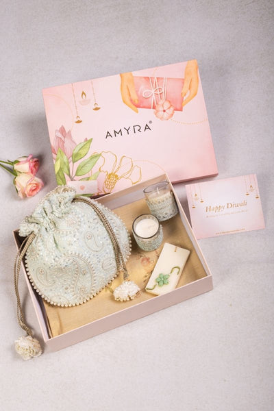 Gift Hamper - Rhea Mint Potli - Fragrance and Candle Box