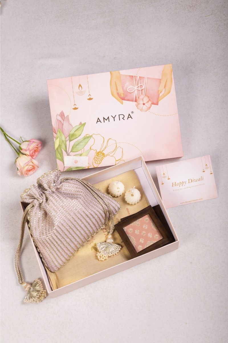 Gift Hamper - Tara light lilac potli - Home and Candle Box