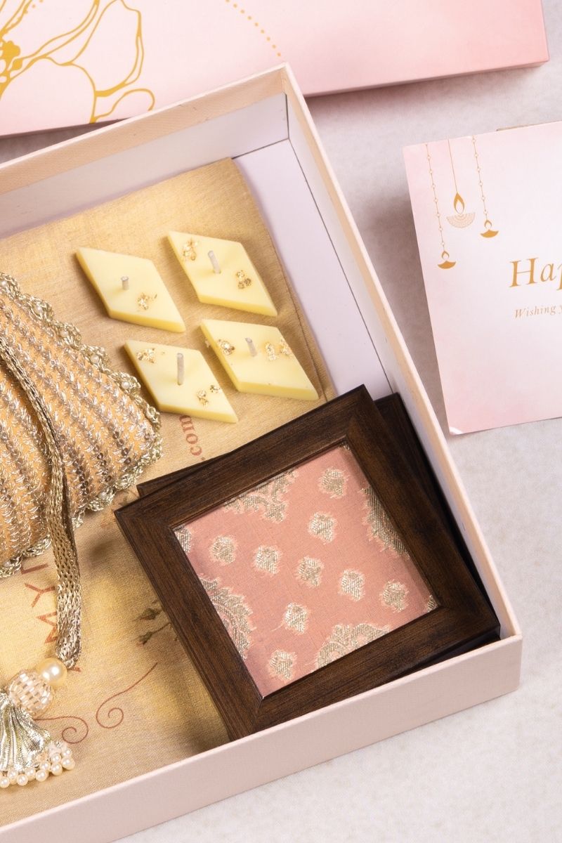 Gift Hamper - Tara light orange potli - Home and Candle Box
