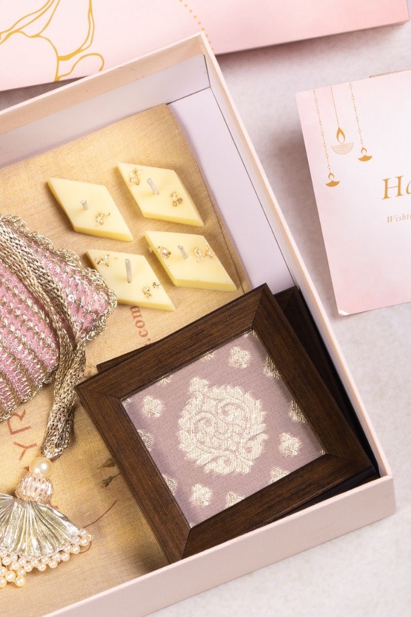 Gift Hamper - Tara light pink potli - Home and Candle Box