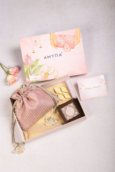 Gift Hamper - Tara light pink potli - Home and Candle Box