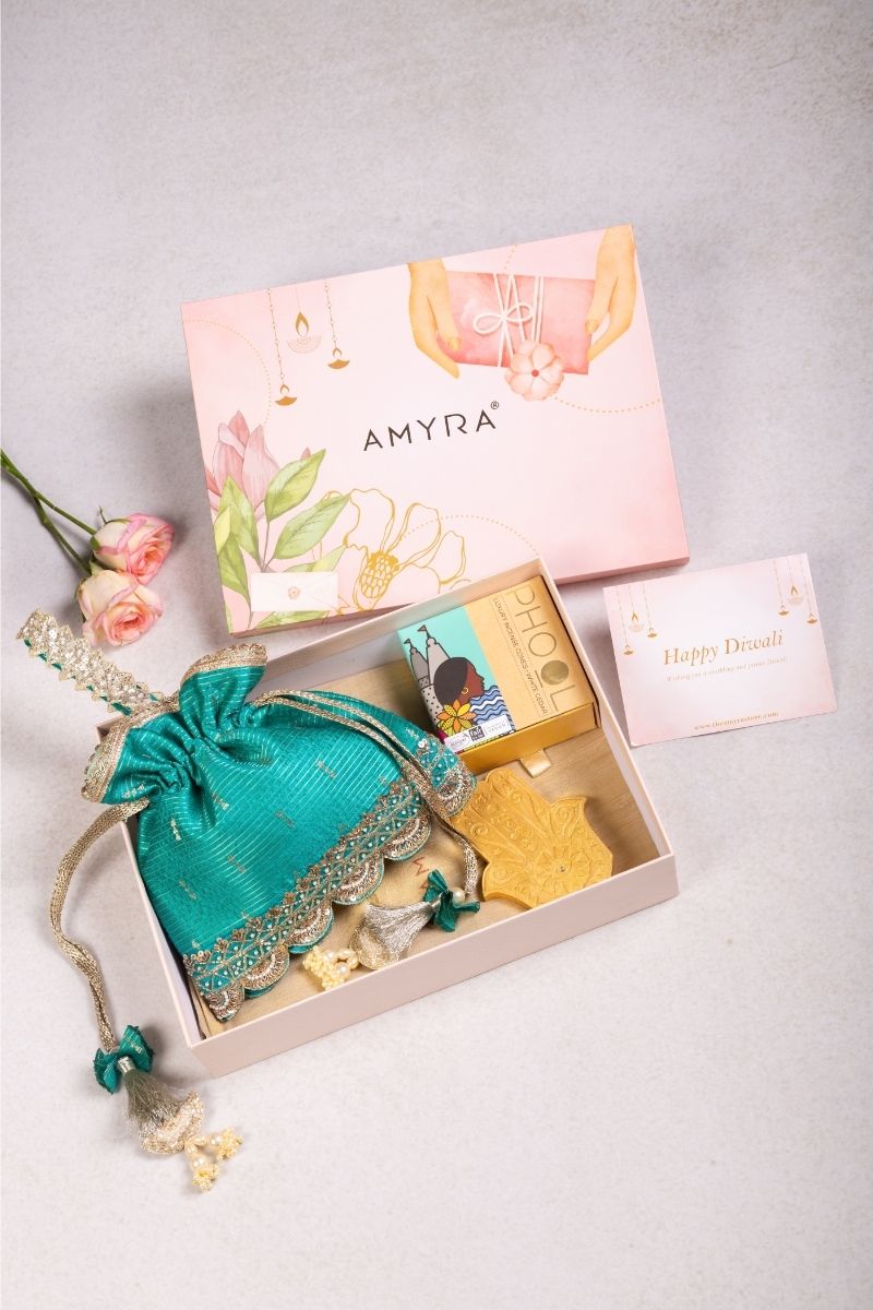 Gift Hamper - Tari Turquoise Potli - Home and Aroma Box