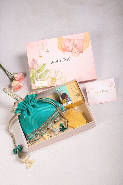 Gift Hamper - Tari Turquoise Potli - Home and Aroma Box