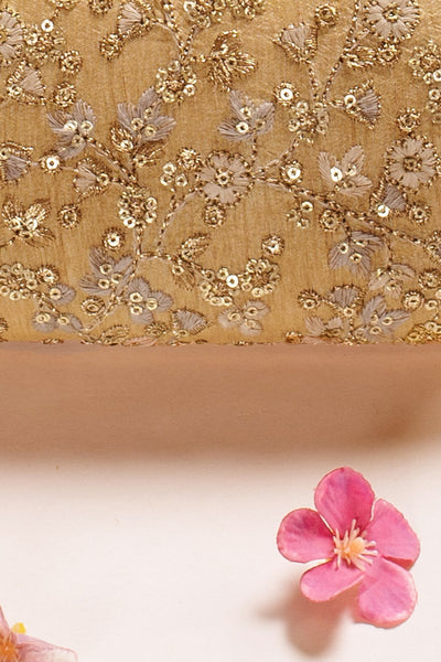 AMYRA Elan gold silk capsule clutch