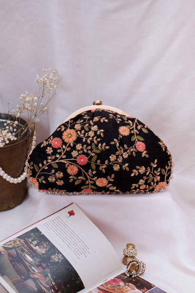 Floral Creeper Vintage Purse - Black