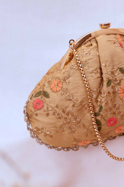 Floral creeper vintage purse - Gold