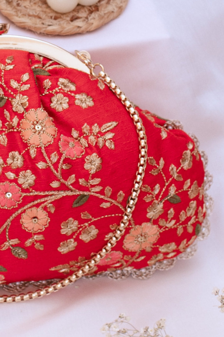 Floral Creeper Vintage Purse - Red