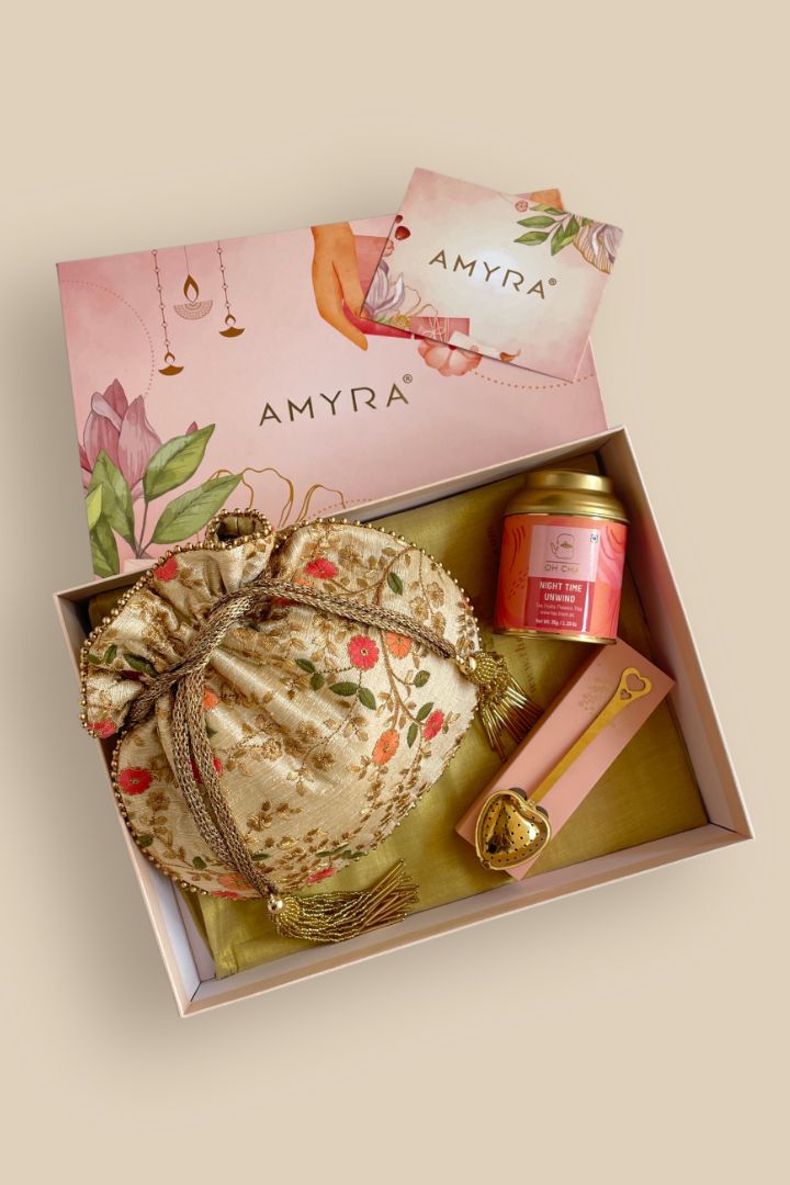 Mother's Day Hamper - Floral Creeper Cream Potli Bag - Home Box