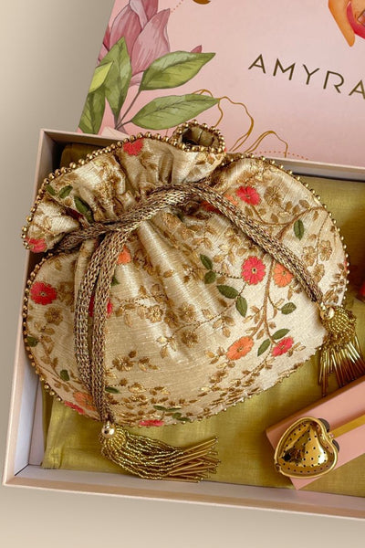 Mother's Day Hamper - Floral Creeper Cream Potli Bag - Home Box