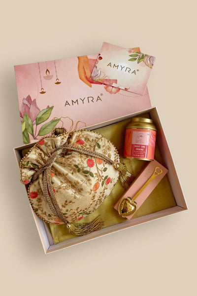 Mother's Day Hamper - Floral Creeper Cream Potli Bag - Home Box