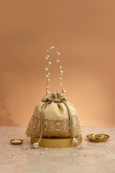 Geet Brocade Embellished Potli - Cream