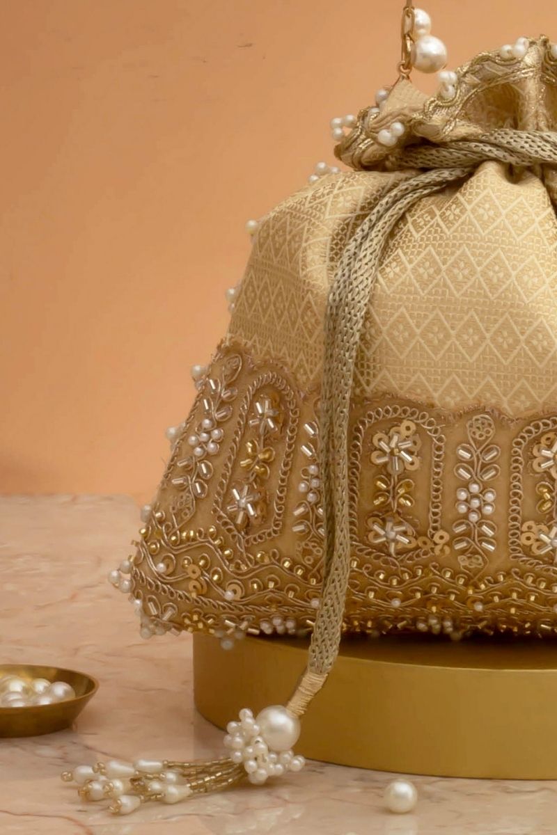 Geet Brocade Embellished Potli - Cream