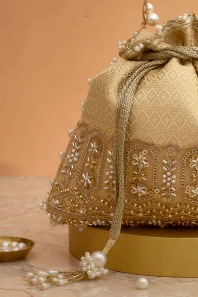 Geet Brocade Embellished Potli - Cream