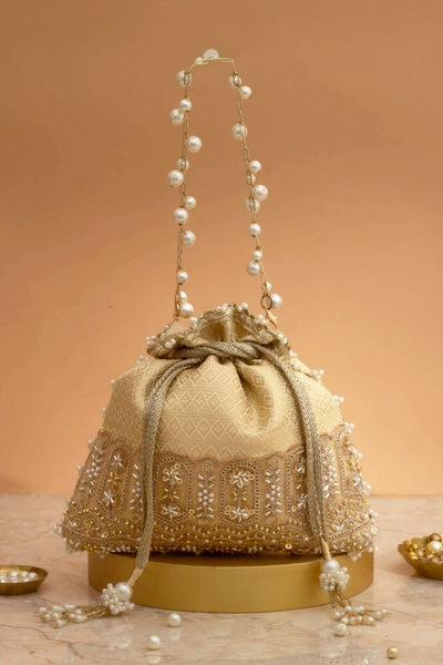 Geet Brocade Embellished Potli - Cream