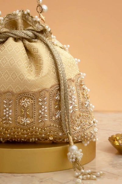 Geet Brocade Embellished Potli - Cream