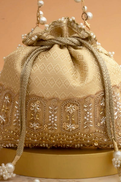 Geet Brocade Embellished Potli - Cream