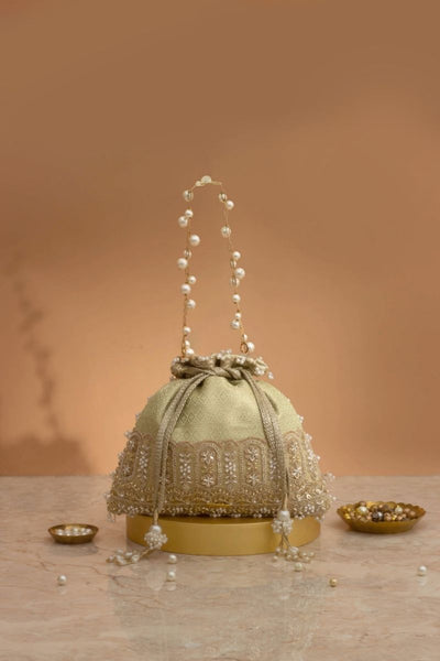 Geet Brocade Embellished Potli - Mint