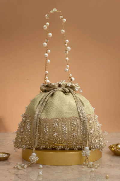 Geet Brocade Embellished Potli - Mint