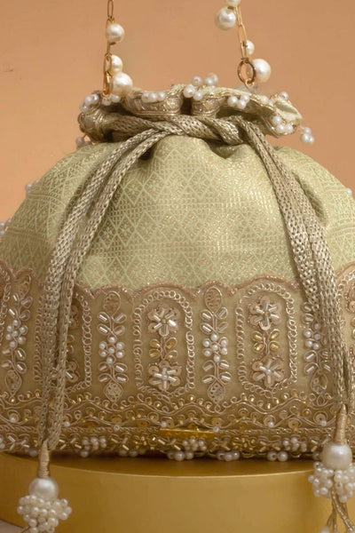 Geet Brocade Embellished Potli - Mint