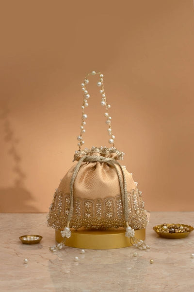 Geet Brocade Embellished Potli - Peach