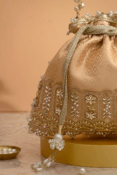 Geet Brocade Embellished Potli - Peach