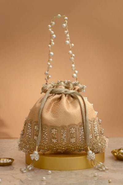 Geet Brocade Embellished Potli - Peach