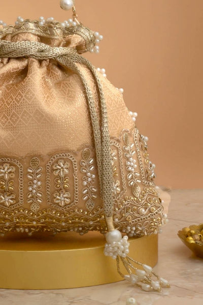 Geet Brocade Embellished Potli - Peach