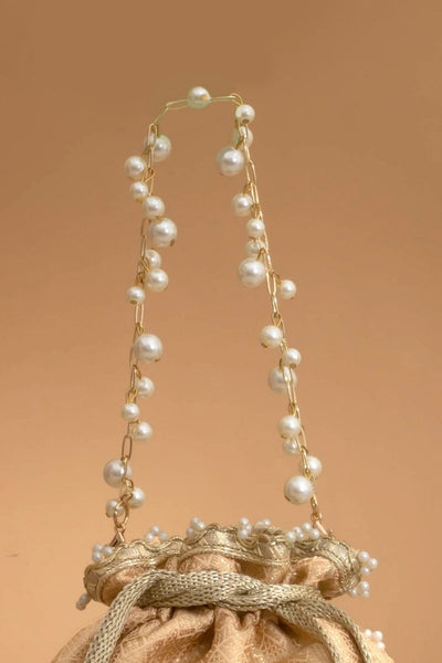Geet Brocade Embellished Potli - Peach