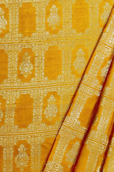 Ghazal Handloom Pure Raw Silk Gold Zari Brocade Banarasi Fabric - Mustard