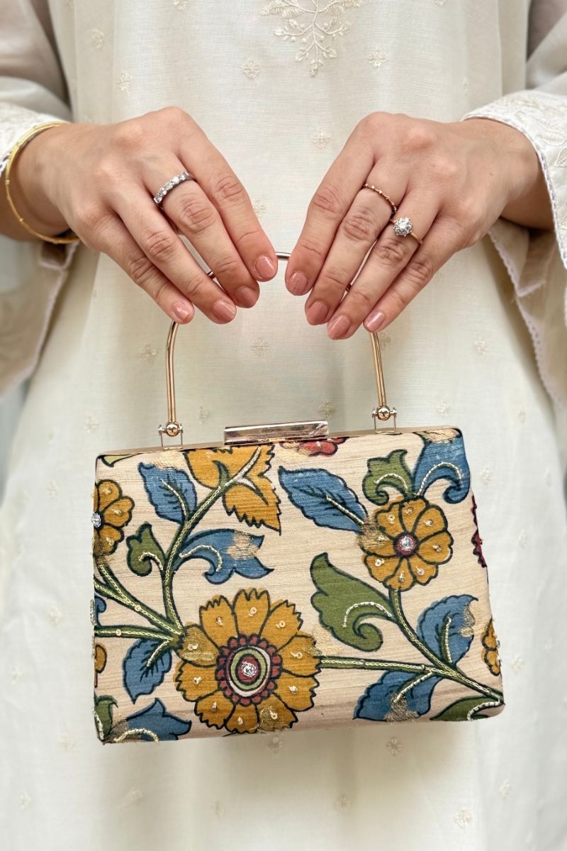 Hana Embroidered Kalamkari Clutch - Multi Color