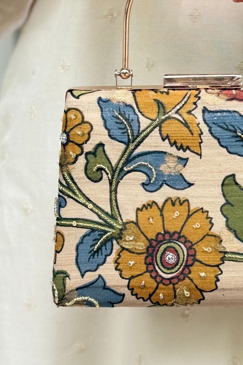 Hana Embroidered Kalamkari Clutch - Multi Color