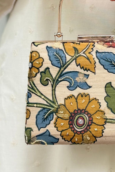 Hana Embroidered Kalamkari Clutch - Multi Color
