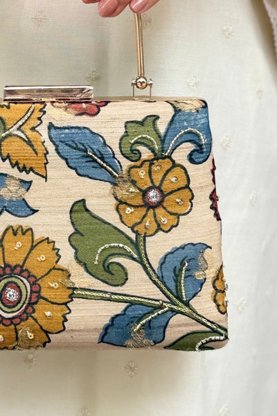 Hana Embroidered Kalamkari Clutch - Multi Color
