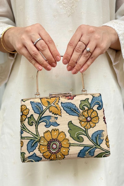 Hana Embroidered Kalamkari Clutch - Multi Color