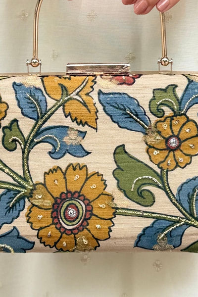 Hana Embroidered Kalamkari Clutch - Multi Color