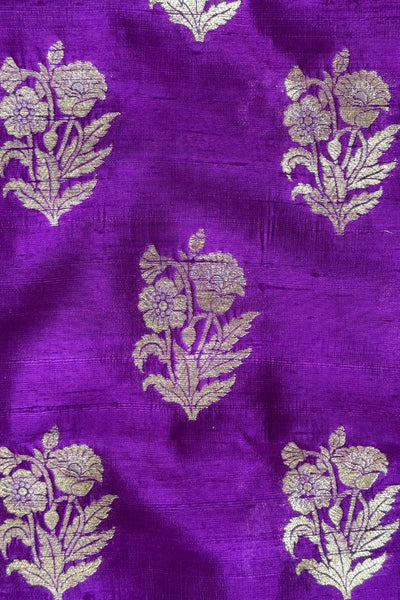 Hastkala Handwoven Raw Silk Silver Zari Fabric - Violet
