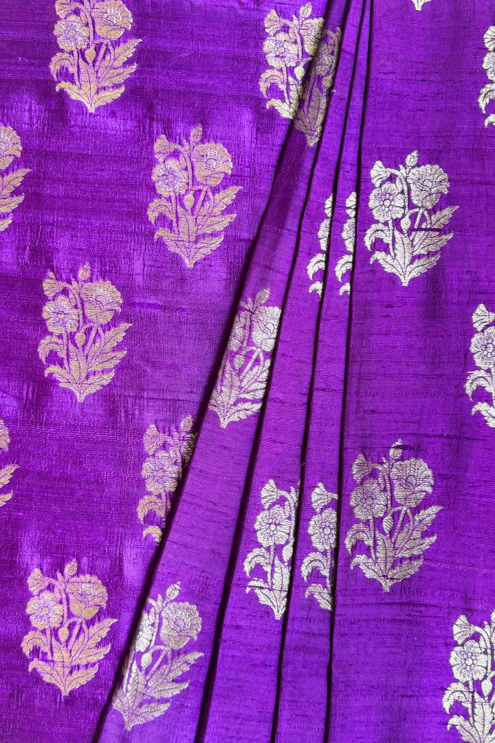Hastkala Handwoven Raw Silk Silver Zari Fabric - Violet