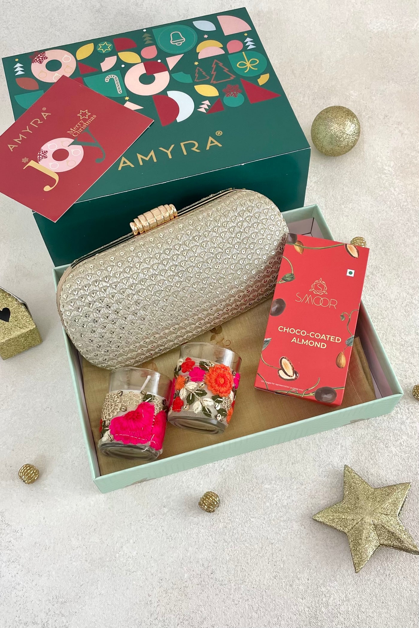 AMYRA Christmas Hamper - Champagne Clutch - Floral Candle & Gourmet Box
