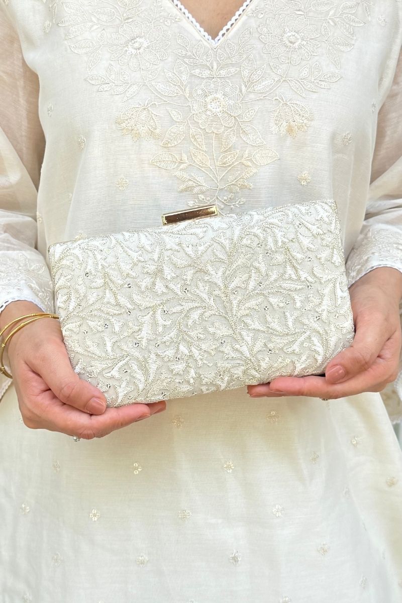 Inaya Embroidered Clutch - Ivory