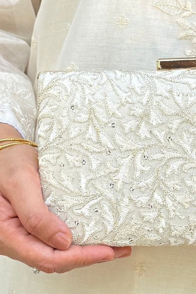 Inaya Embroidered Clutch - Ivory