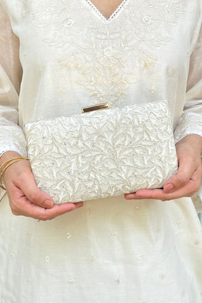 Inaya Embroidered Clutch - Ivory