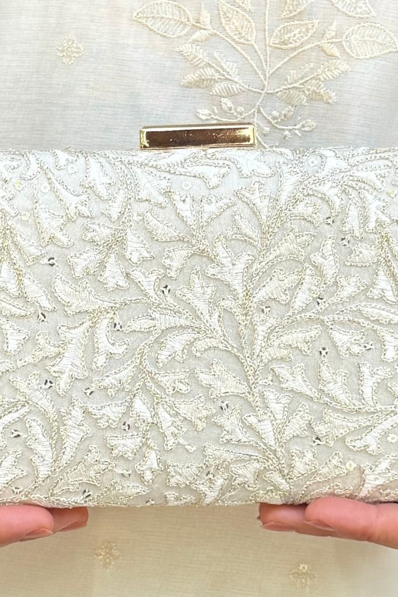 Inaya Embroidered Clutch - Ivory