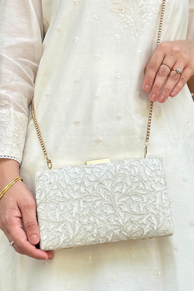 Inaya Embroidered Clutch - Ivory
