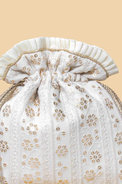 Irina Sequin Embroidered Potli - Off White