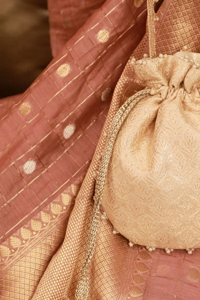 Ivana Embroidered Brocade Potli - Ivory