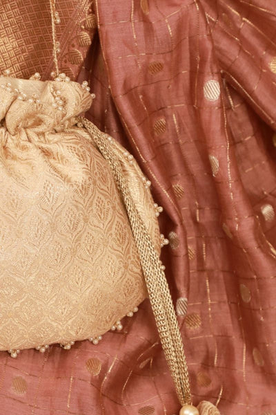 Ivana Embroidered Brocade Potli - Ivory
