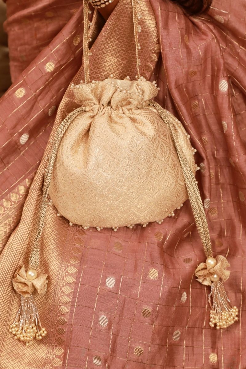 Ivana Embroidered Brocade Potli - Ivory