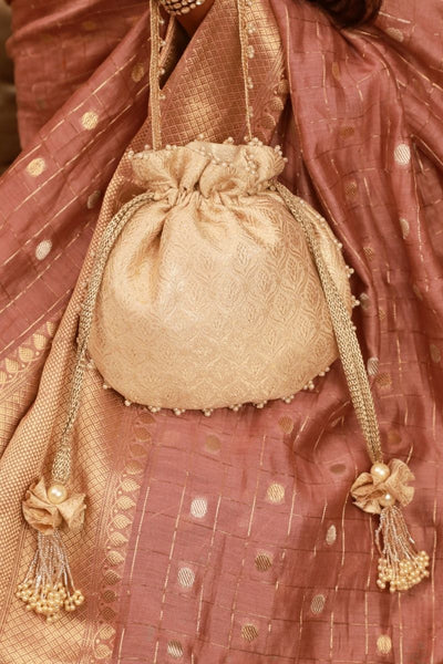 Ivana Embroidered Brocade Potli - Ivory